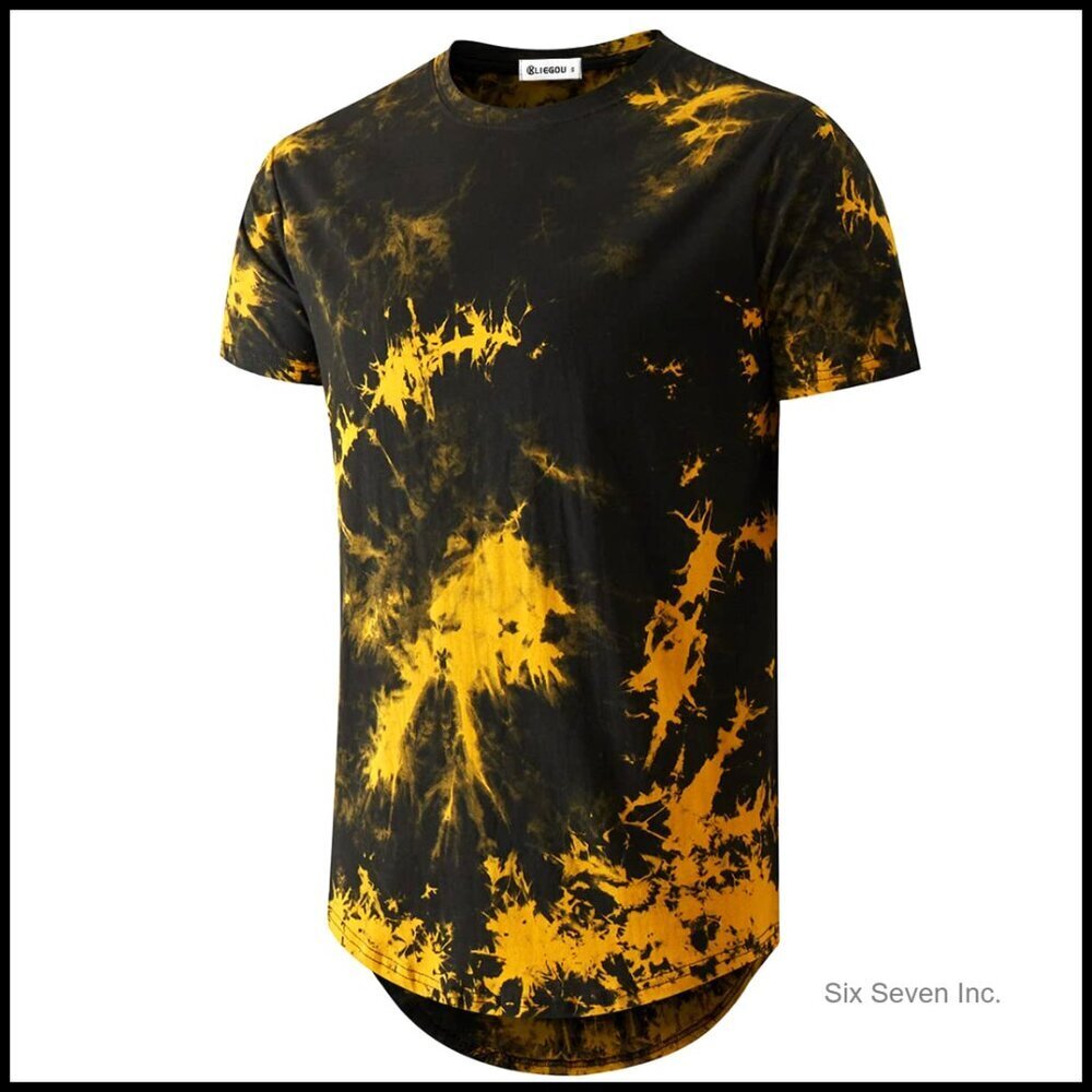 Tie-Dyed Hipster Curve Hem T-Shirt Retro Y2K Oversized Pull On Cotton Linen